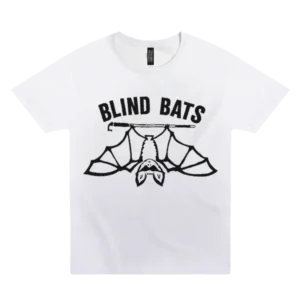 White t-shirt with the Blind Bats logo