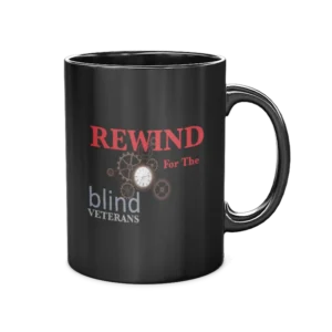 Rewind for the Blind Black Coffee Mug, 15oz