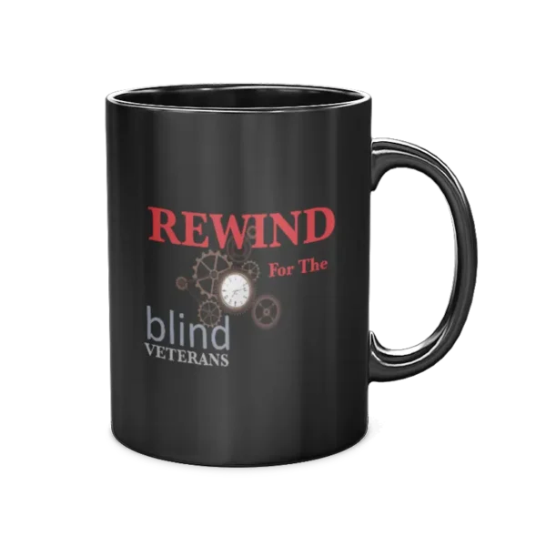 Rewind for the Blind Black Coffee Mug, 15oz